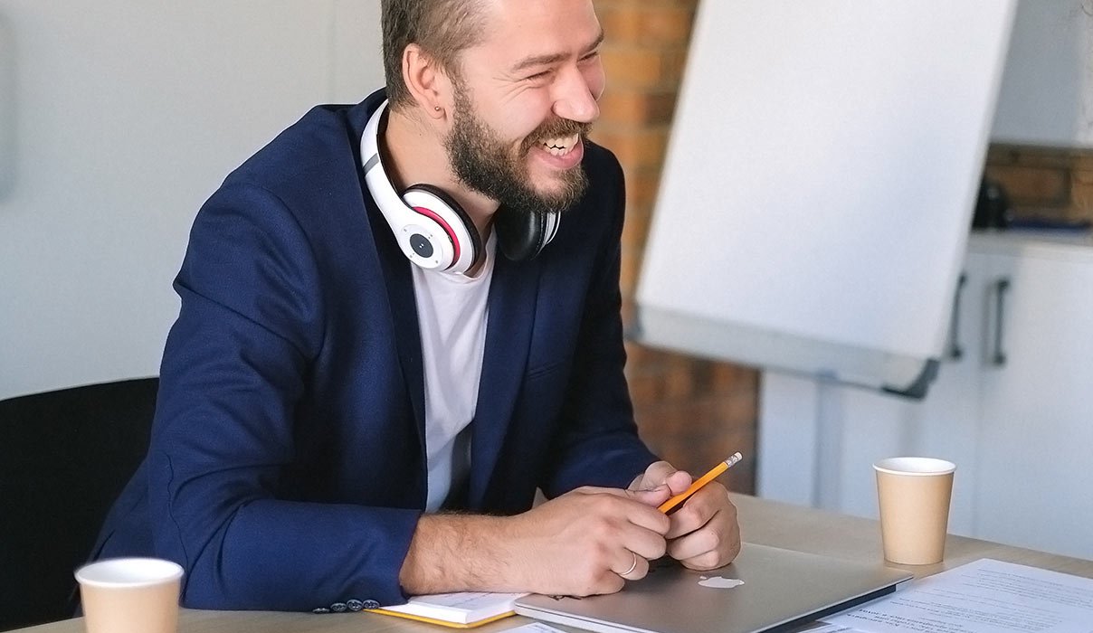 Man With Headphones Laughing Man with Headphones Laughing